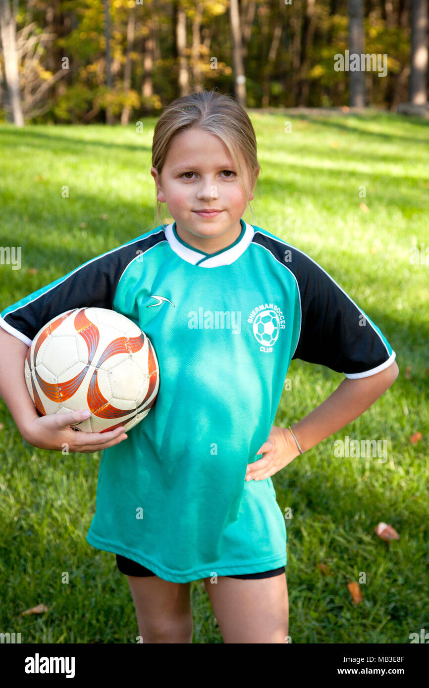 Young Girl Holding Soccer Ball, CloseUp Stock Photo Alamy
