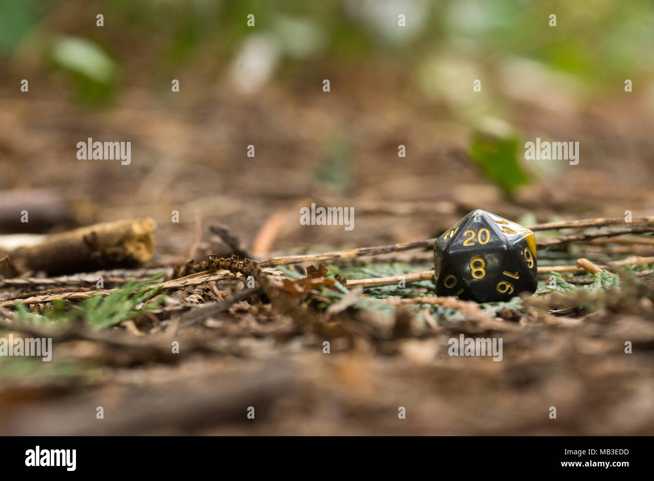 A set of polyhedral dice used for role playing games such as Dungeons & Dragons, the dice are used to determine how successful a player is in their ac Stock Photo