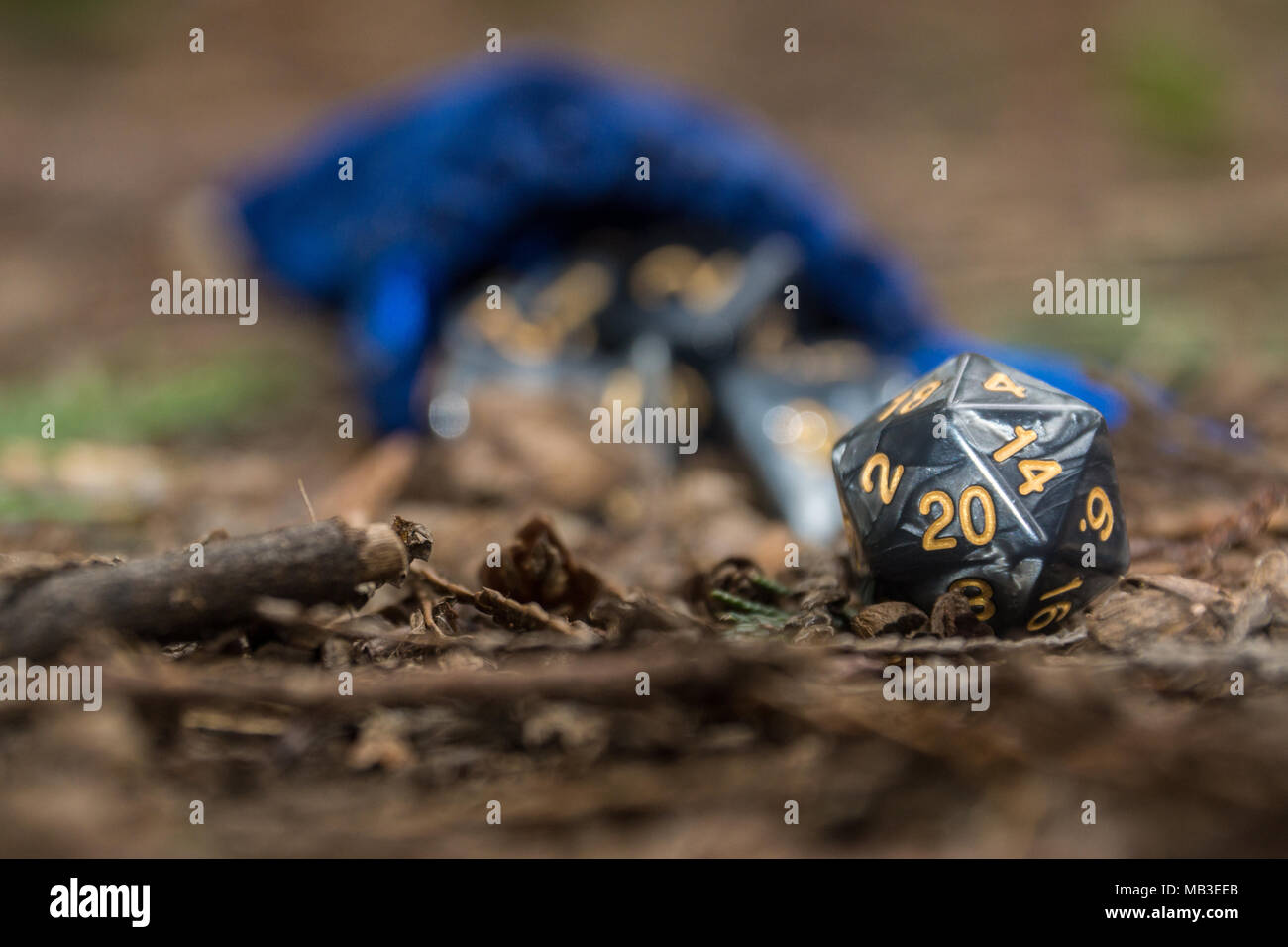 A set of polyhedral dice used for role playing games such as Dungeons & Dragons, the dice are used to determine how successful a player is in their ac Stock Photo