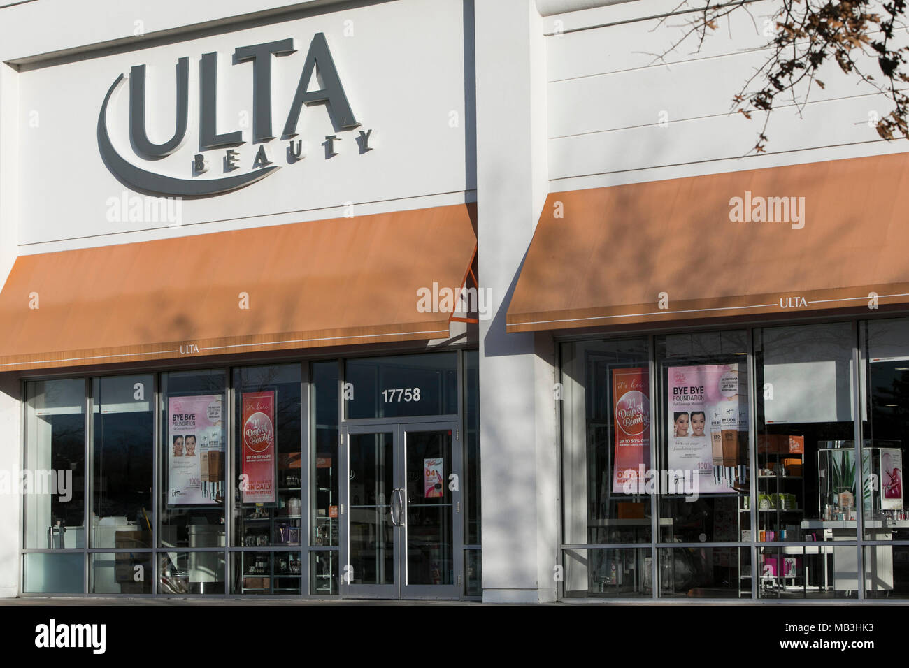 A Ulta Beauty logo seen on a retail store front in Hagerstown, Maryland