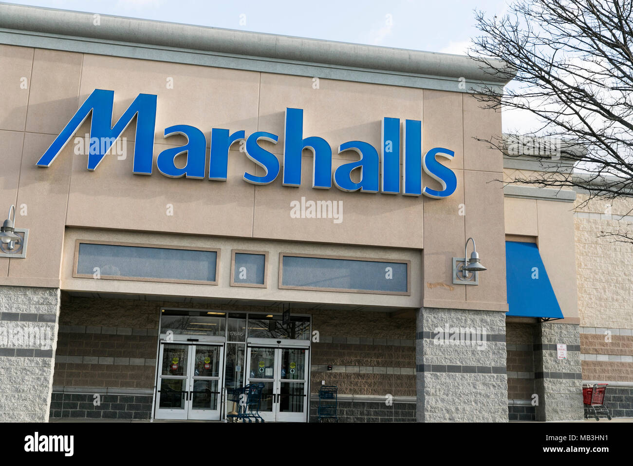 A Marshalls logo seen on a retail store front in Hagerstown, Maryland on April 5, 2018. Stock Photo