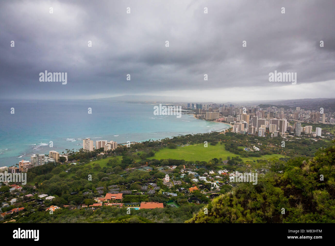 Waikiki Beach From Diamond Head Summit Stock Photo Alamy