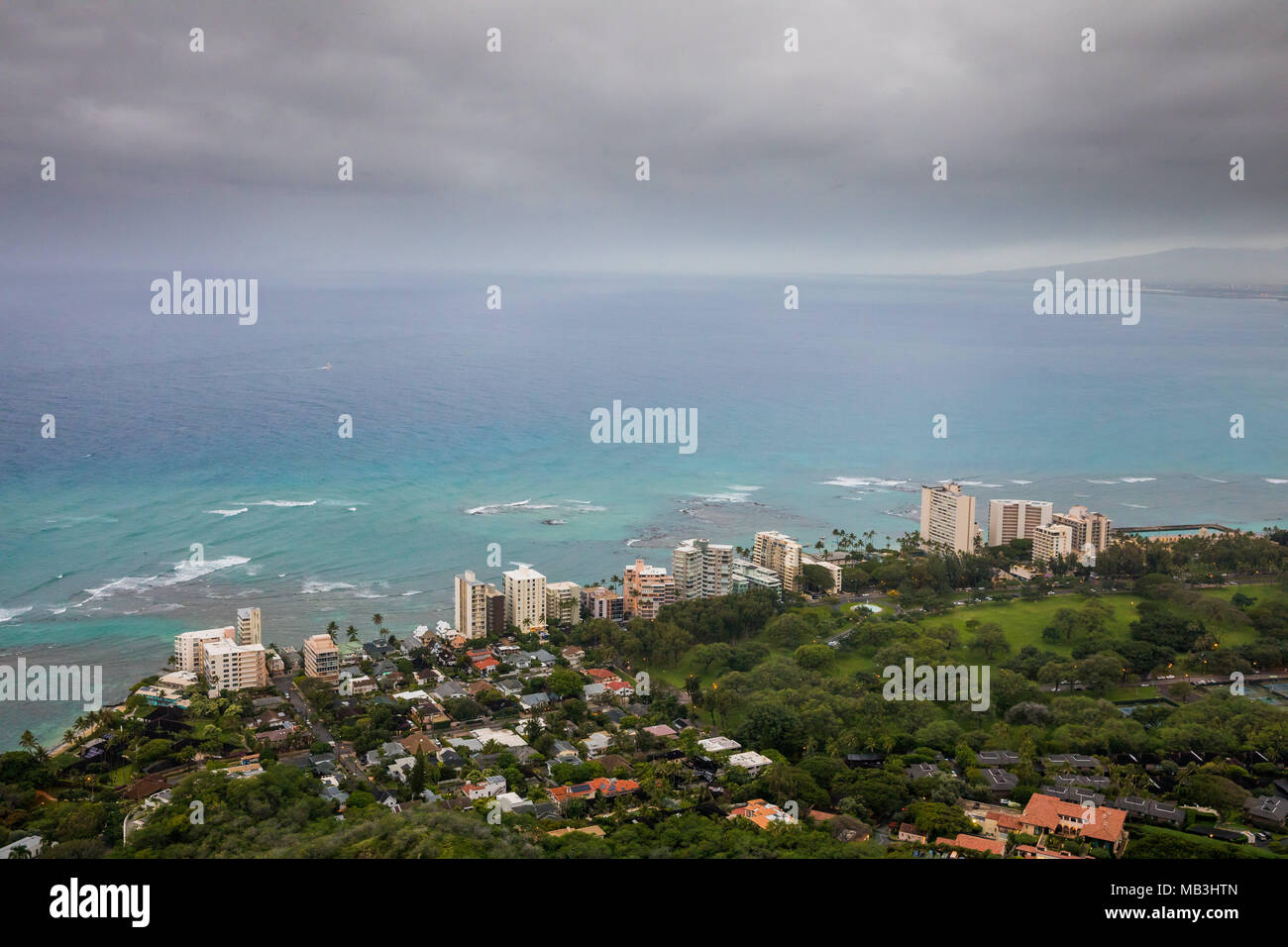 Waikiki Beach From Diamond Head Summit Stock Photo Alamy