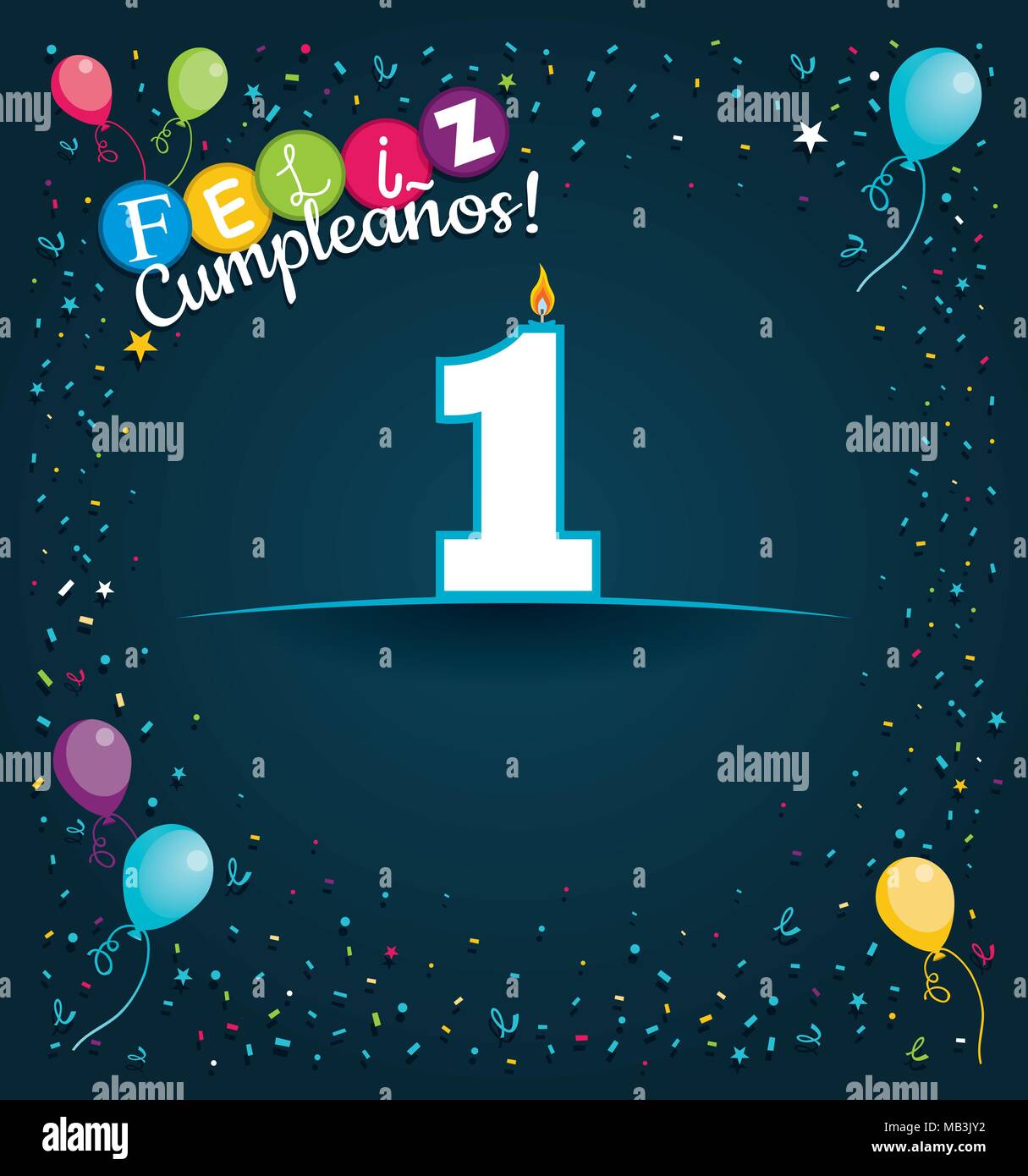 Happy Birthday 1 in Spanish language Greeting card with white candles