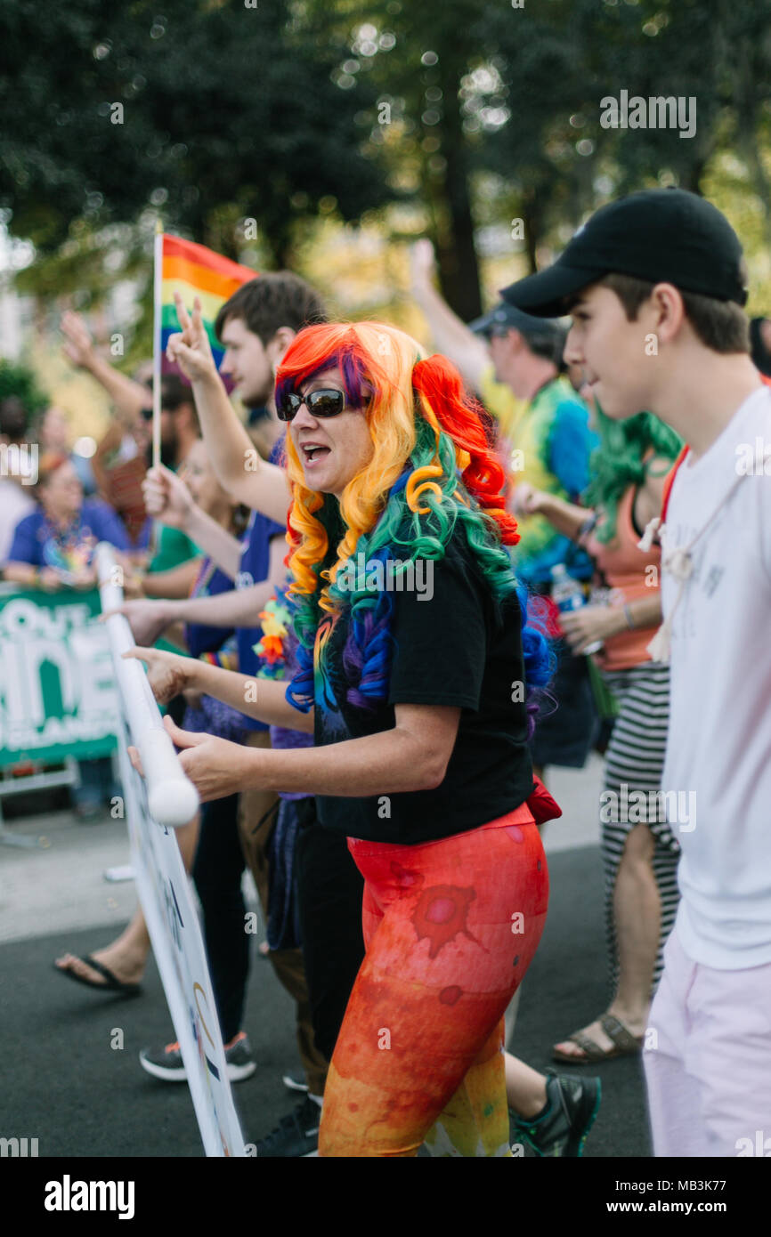 Central Florida Freethought Community (FFC) marches in Orlando Pride Parade (2016). Stock Photo