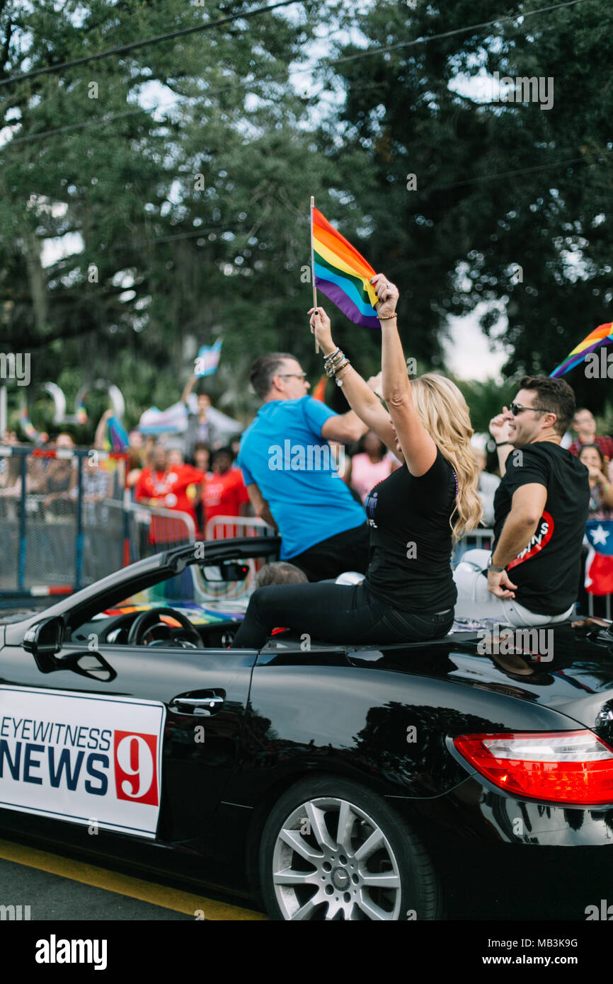 Orlando Eyewitness News at 9 at Orlando Pride Parade (2016). Stock Photo