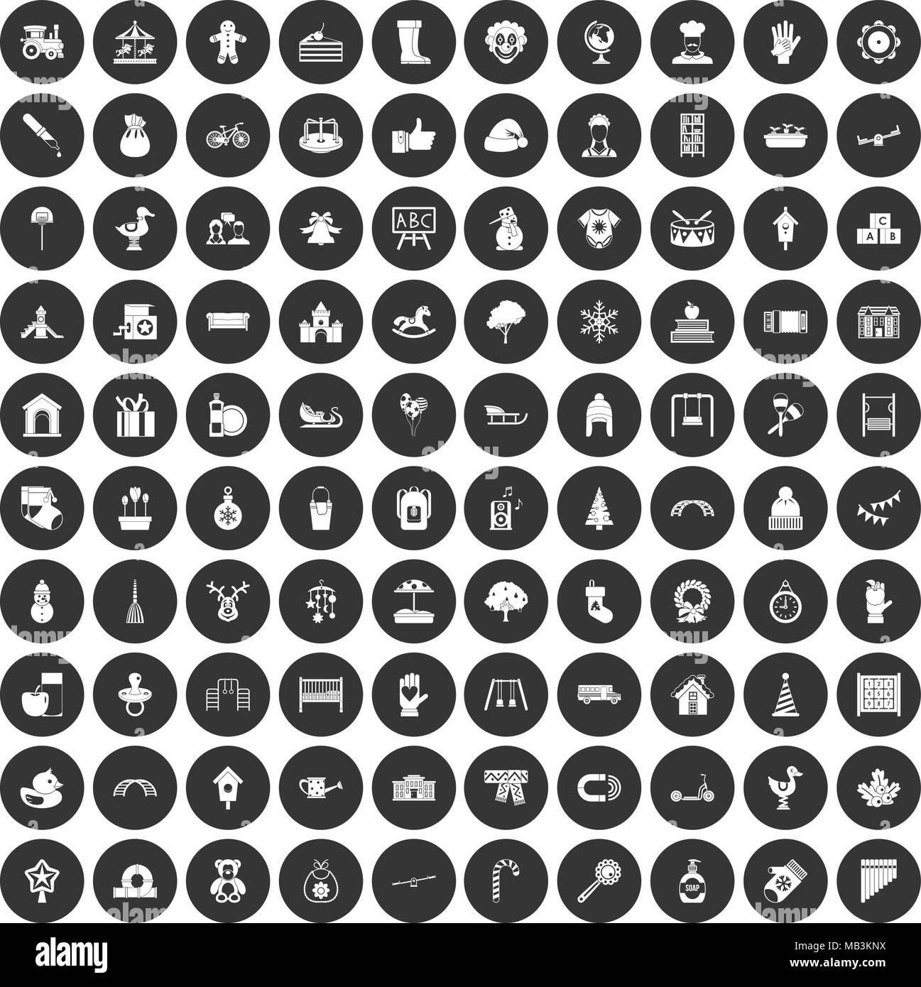 100 kindergarten icons set black circle Stock Vector Image & Art - Alamy