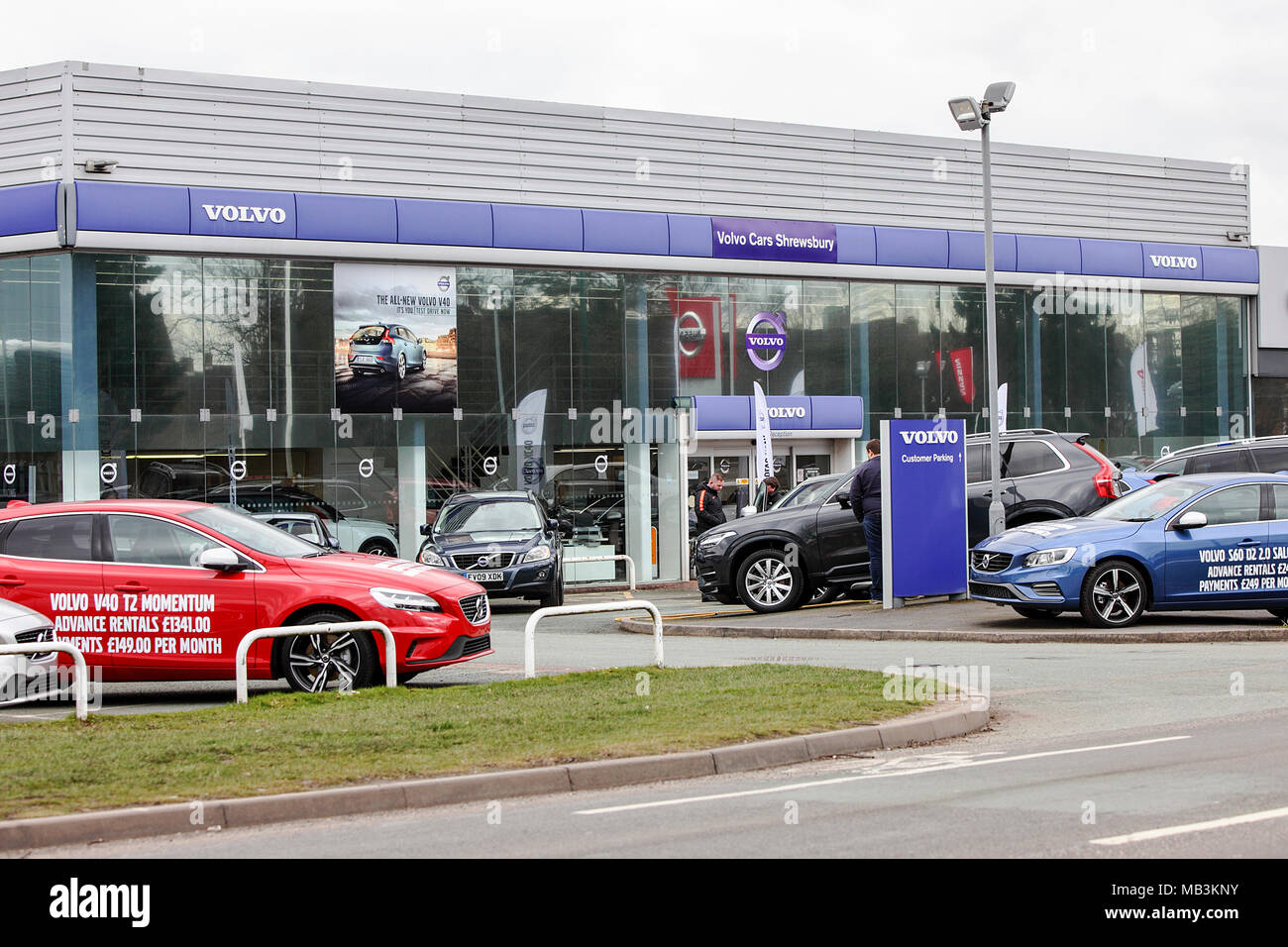 One of (20) images in this short set related to various retail, private and NHS properties in the Shrewsbury area. Volvo Car dealership viewed here. Stock Photo