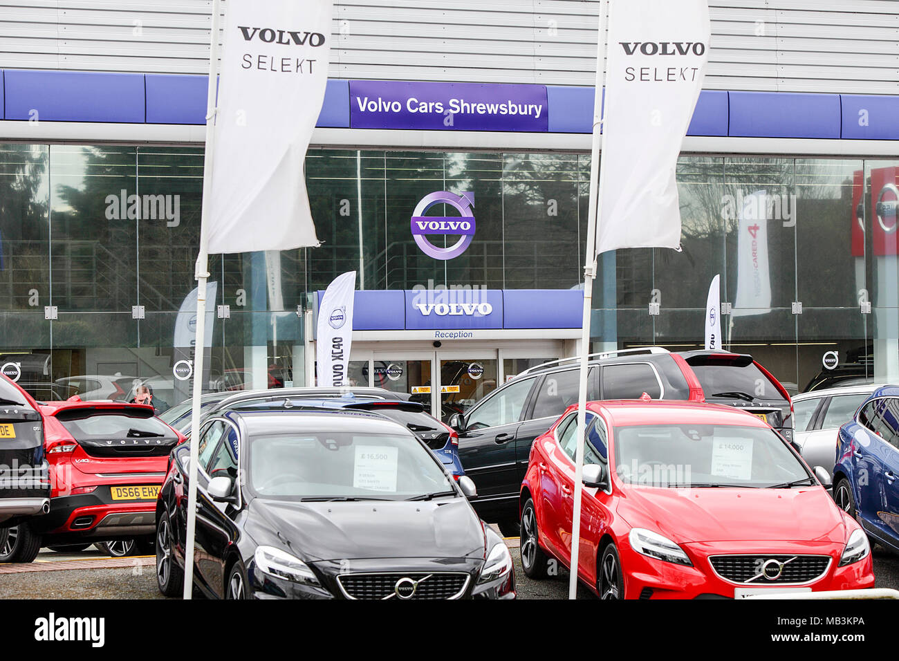 One of (20) images in this short set related to various retail, private and NHS properties in the Shrewsbury area. Volvo Car dealership viewed here. Stock Photo