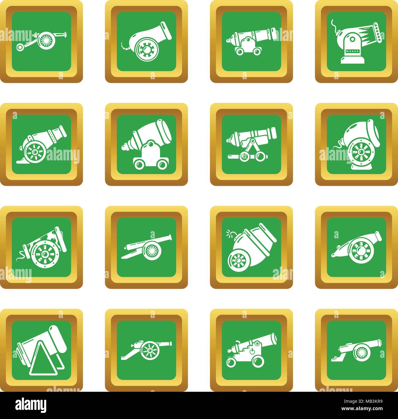 Cannon retro icons set green square vector Stock Vector