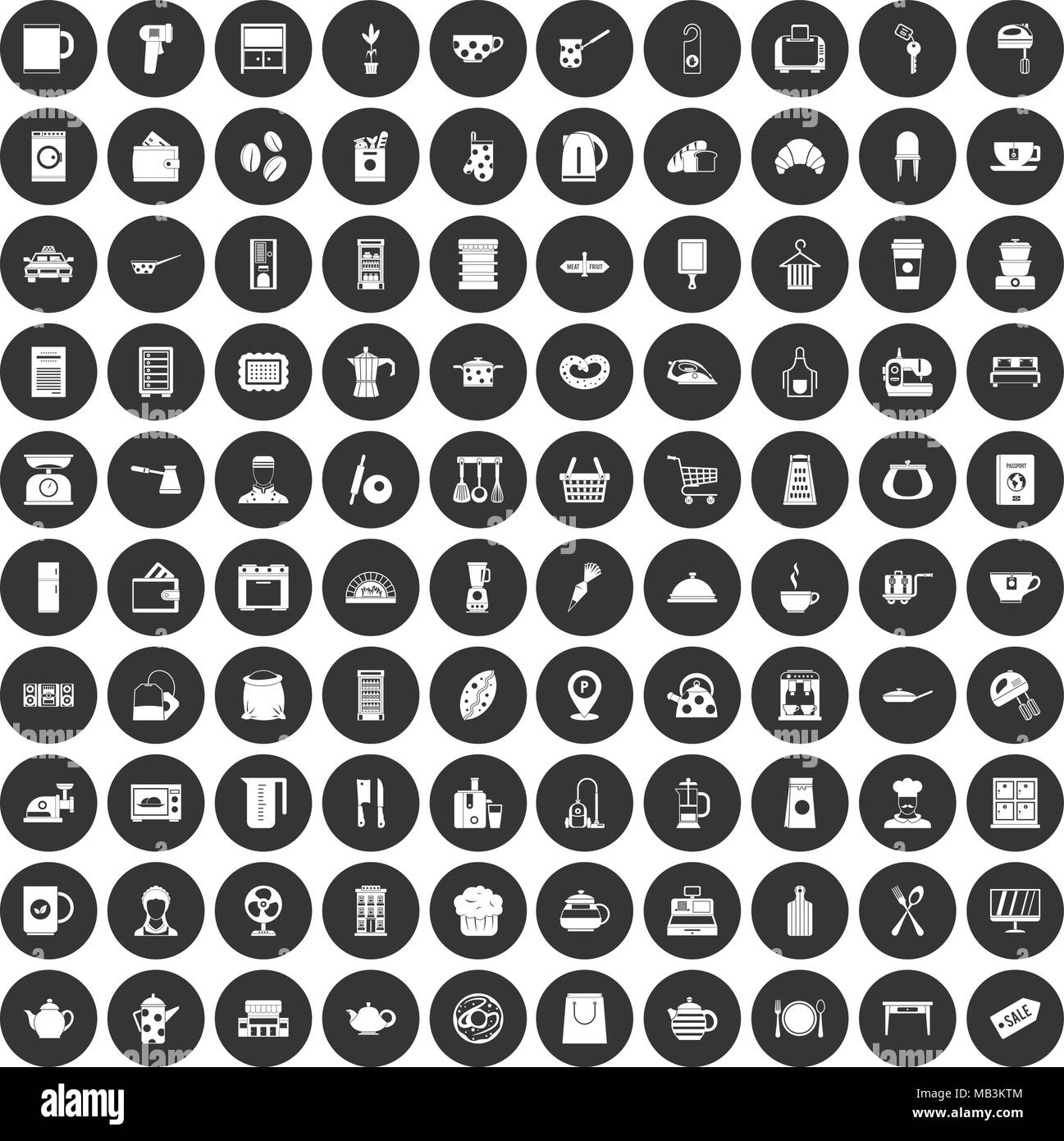 100 kitchen utensils icons set black circle Stock Vector Image & Art ...