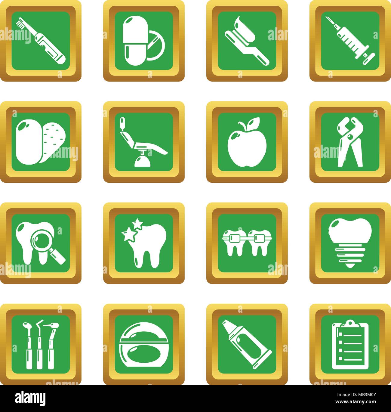 Stomatology dental icons set green square vector Stock Vector Image ...