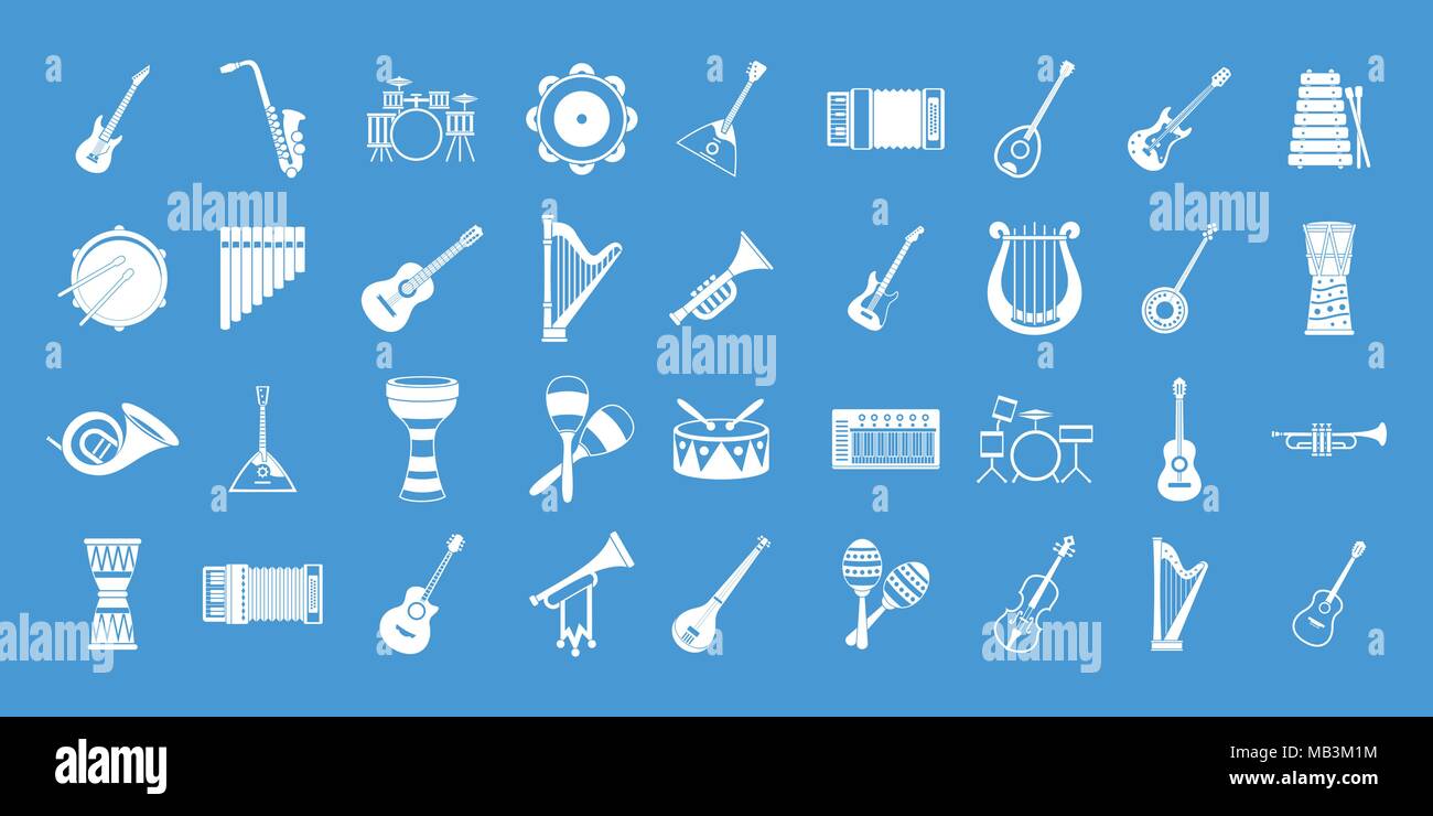 Musical instrument icon blue set vector Stock Vector