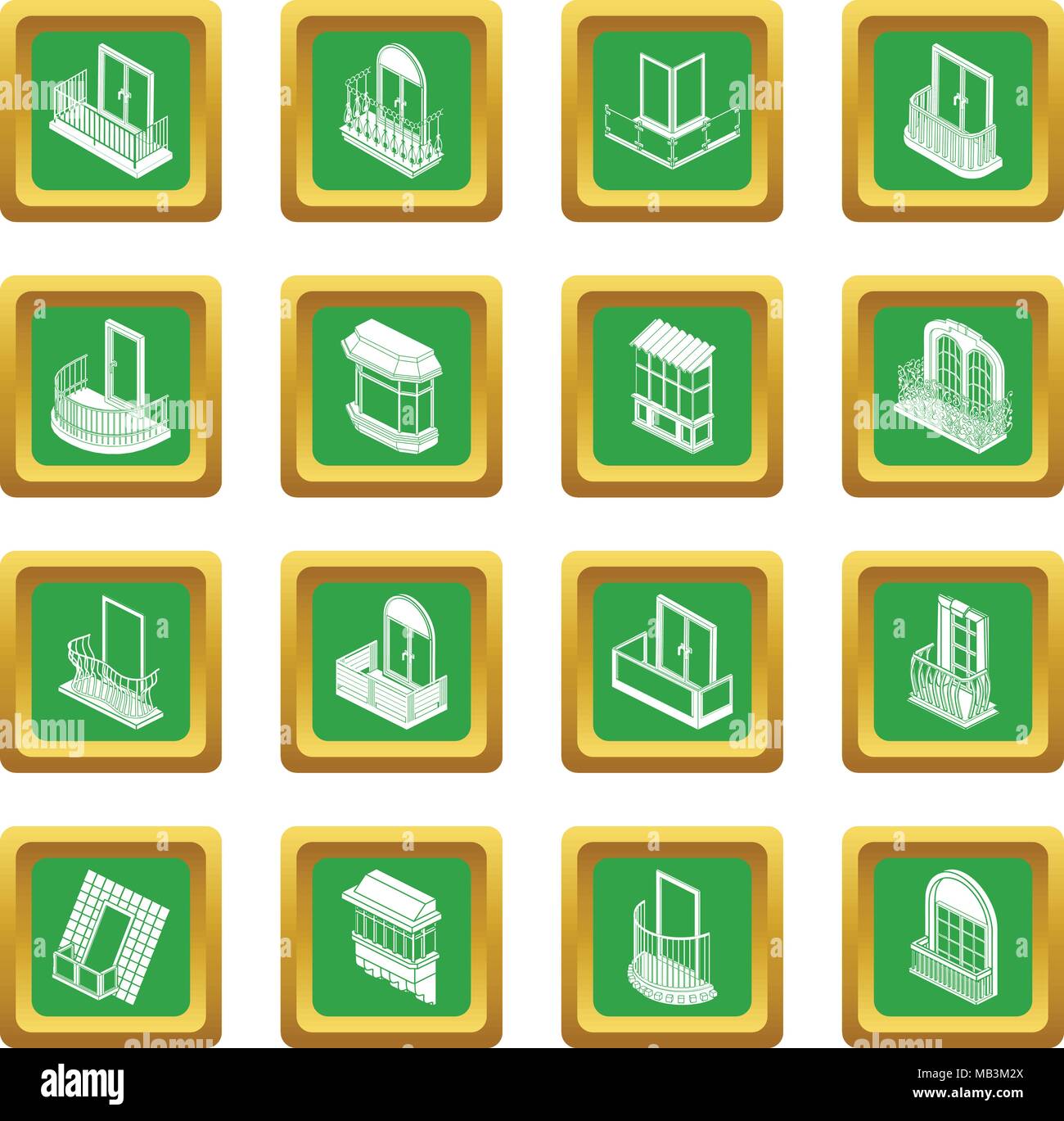 Balcony window forms icons set green square vector Stock Vector
