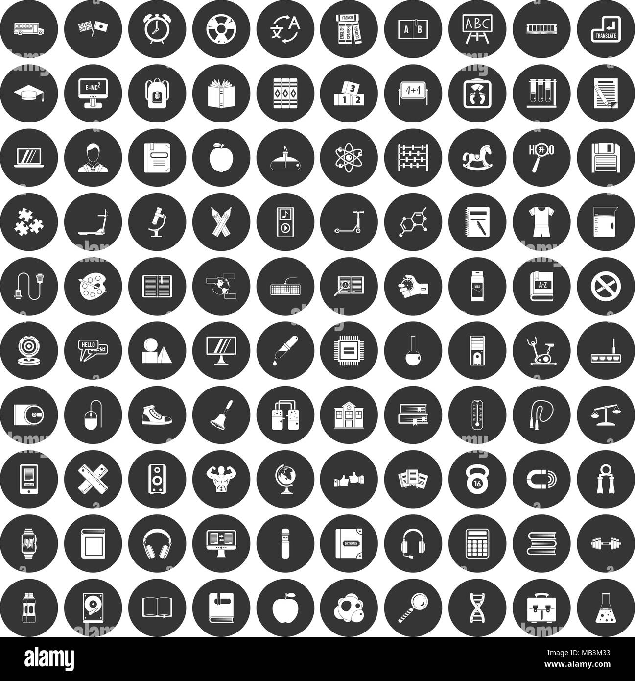 100 learning kids icons set black circle Stock Vector Image & Art - Alamy