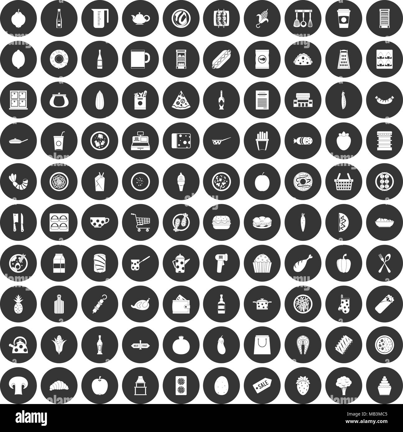 100 lunch icons set black circle Stock Vector Image & Art - Alamy
