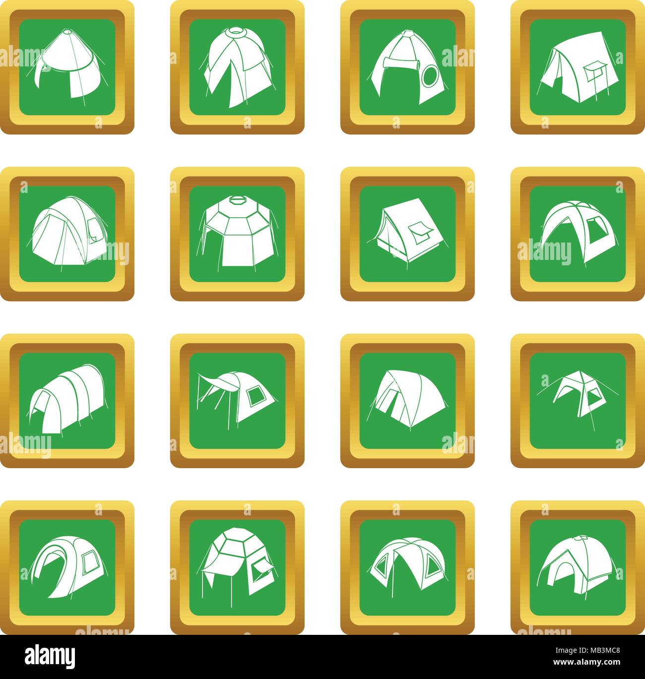 Tent forms icons set green square vector Stock Vector