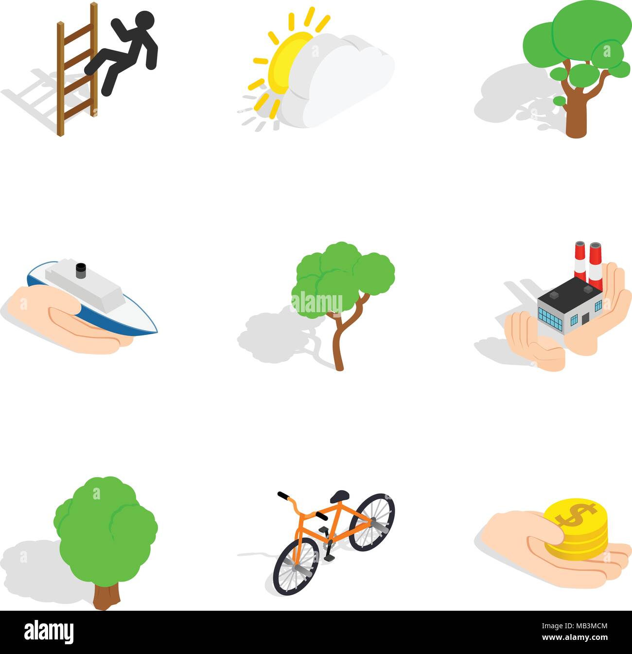 Renewal icons set, isometric style Stock Vector
