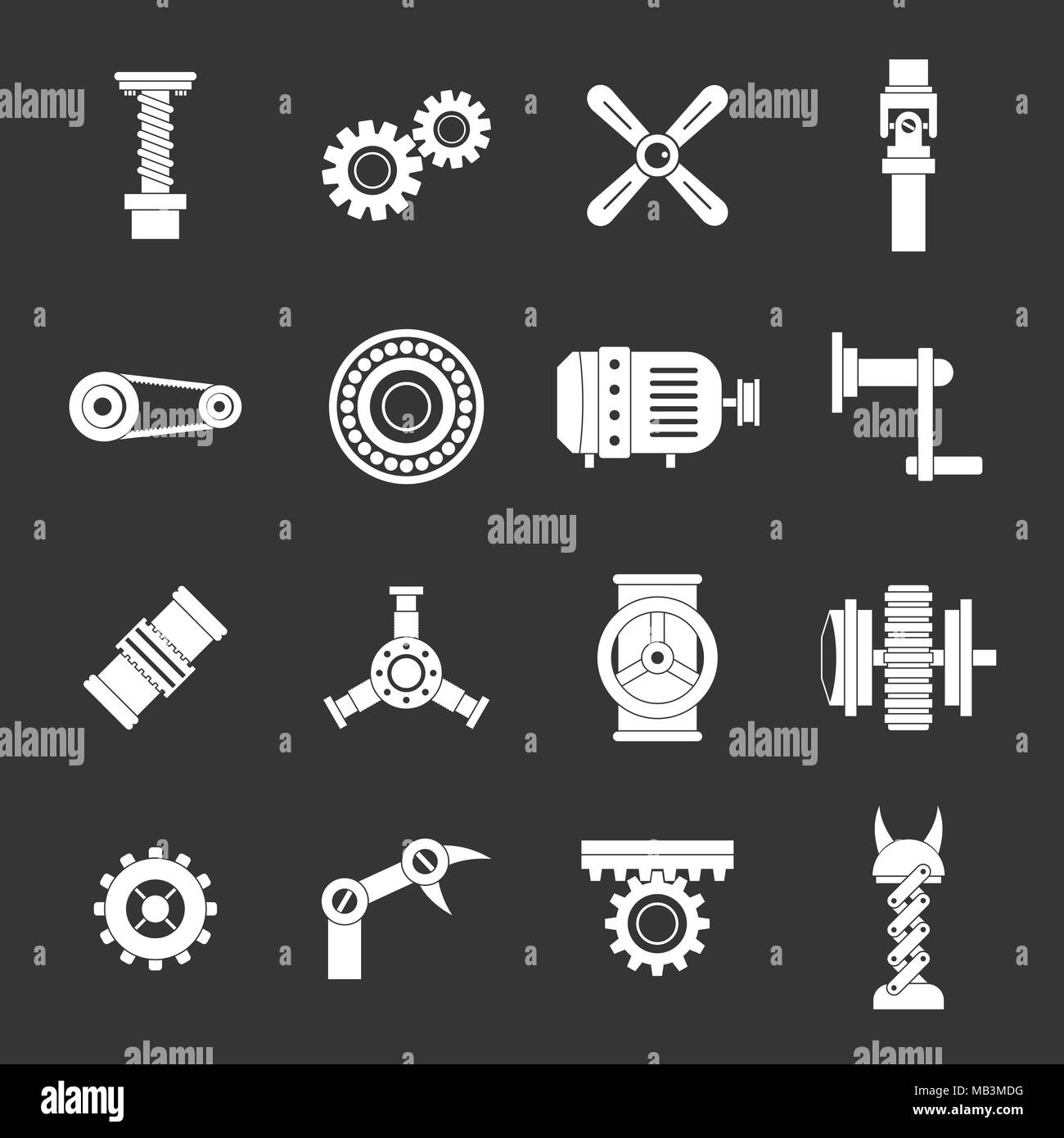 Techno mechanisms kit icons set grey vector Stock Vector