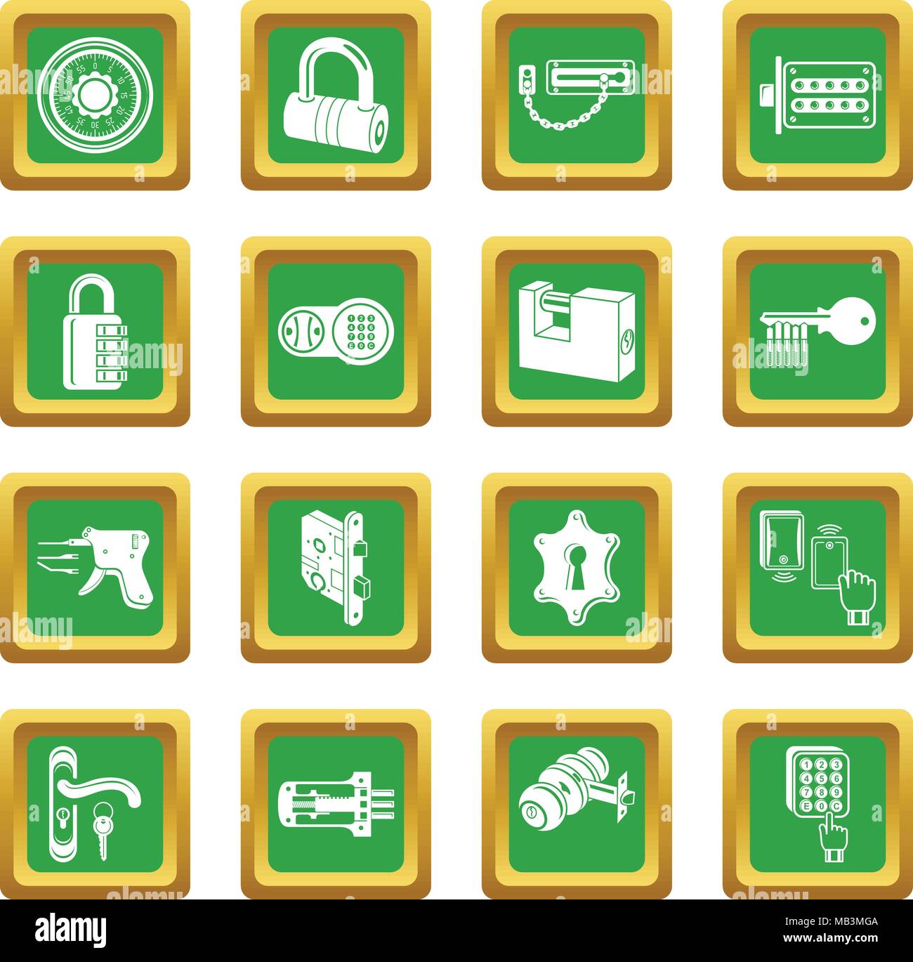 Lock door types icons set green square vector Stock Vector Image & Art ...