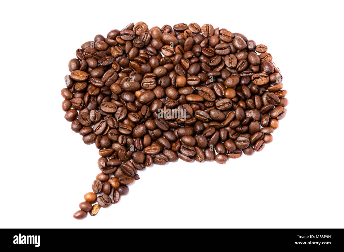 Coffee in shape of speech bubble on white background Stock Photo
