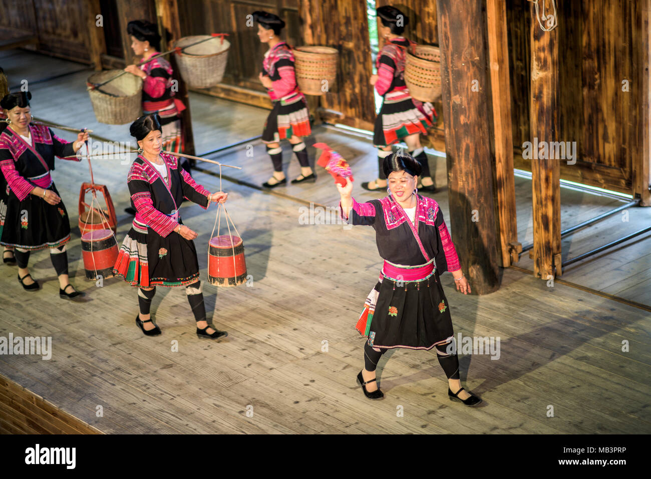 Women of Haungluo, Long Hair Village in Shaanxi province Stock Photo