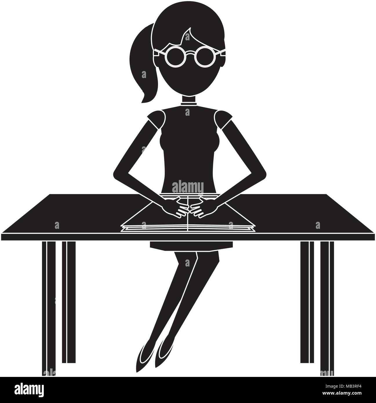 avatar woman studying and sitting at desk over white background, vector ...