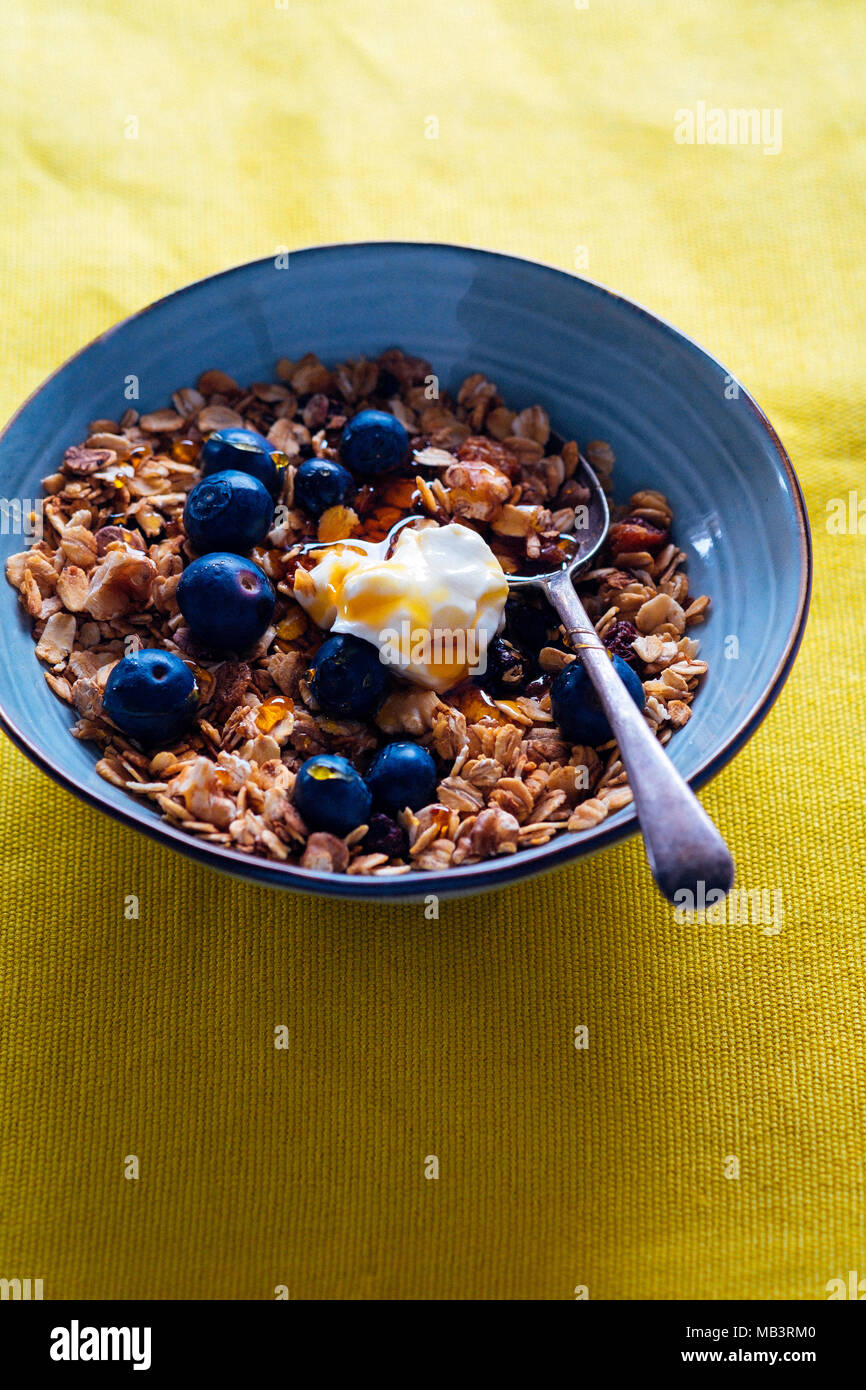 Granola with Blueberries and Yogurt Stock Photo