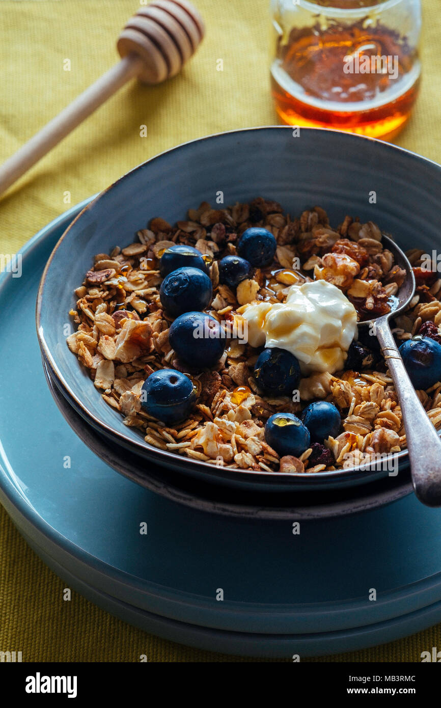 Granola with Blueberries and Yogurt Stock Photo