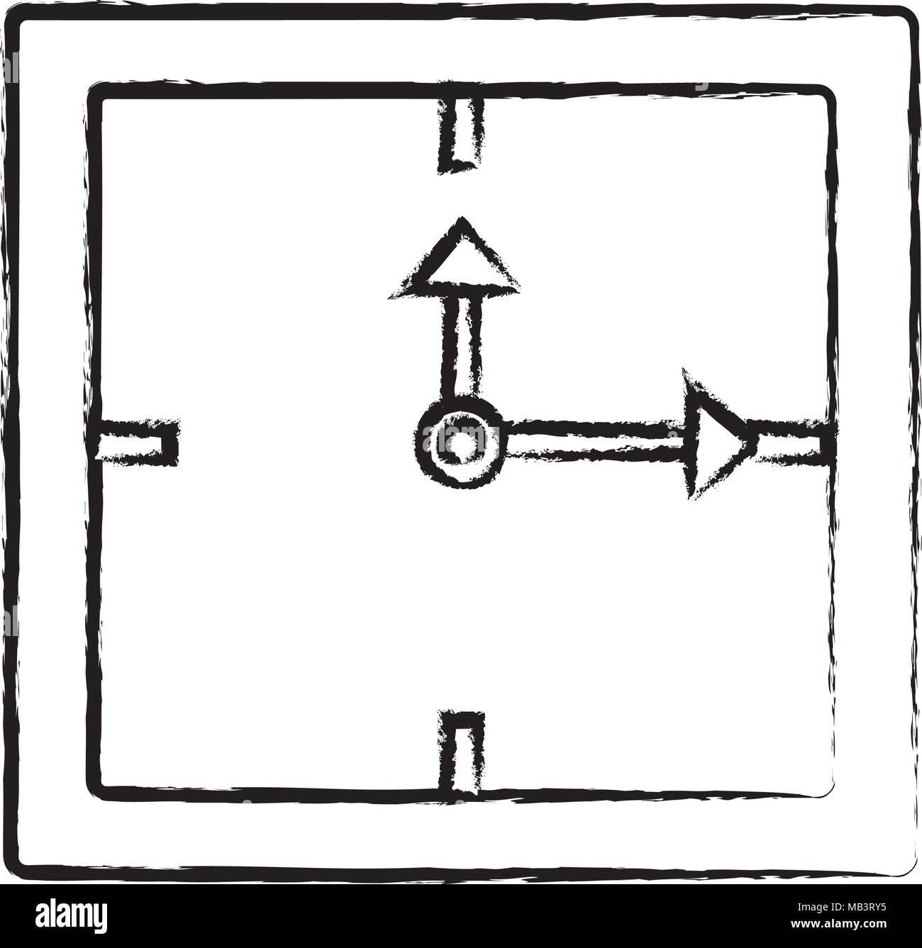 sketch of square clock icon over white background, vector illustration