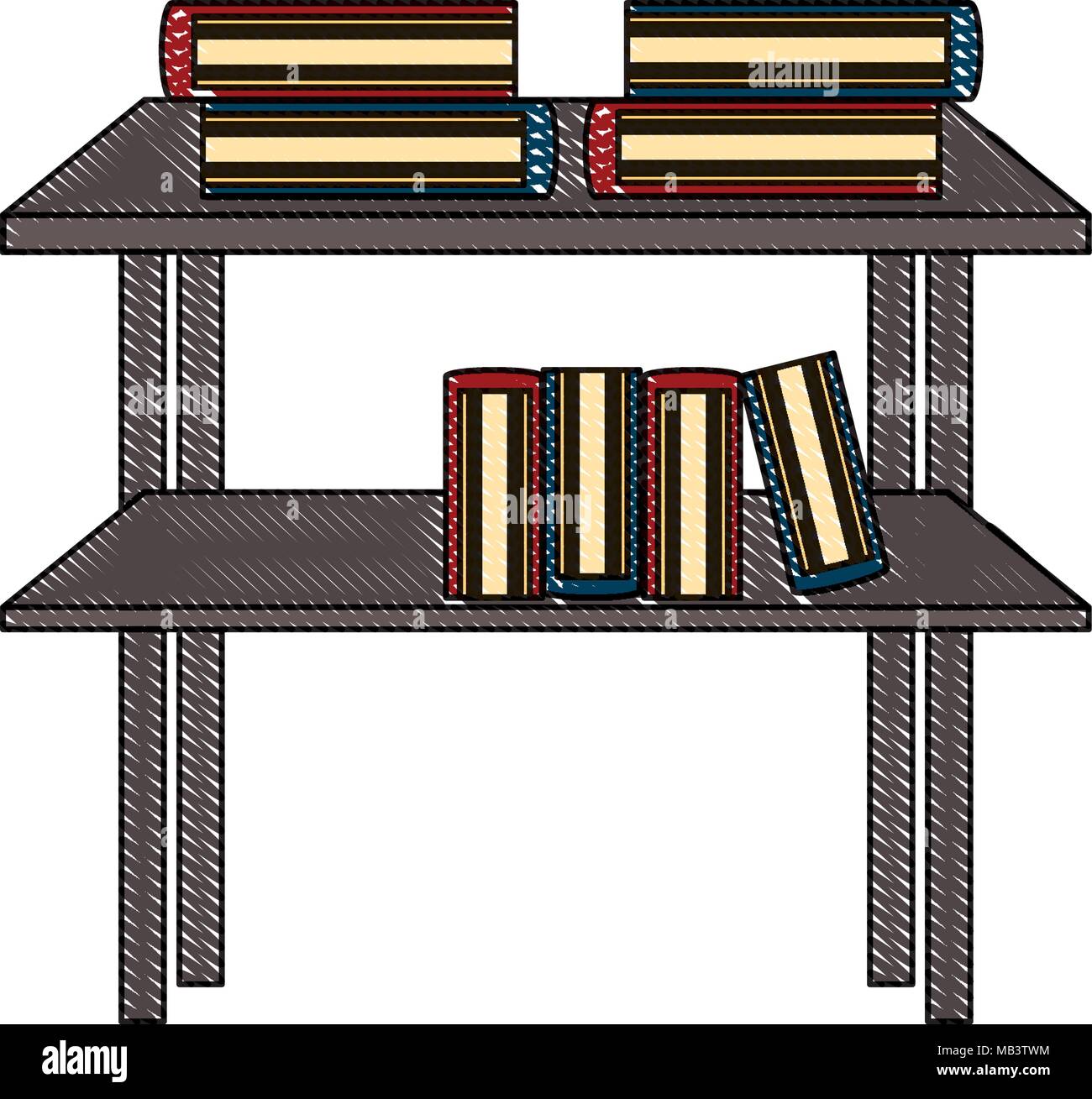 shelves with books over white background, colorful design. vector illustration Stock Vector