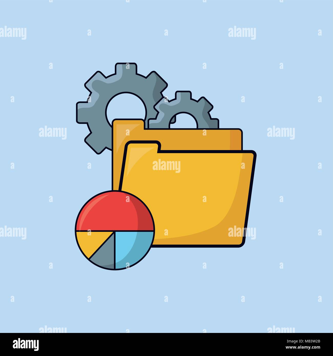seo design with document folder with pie chart and gear wheels over ...