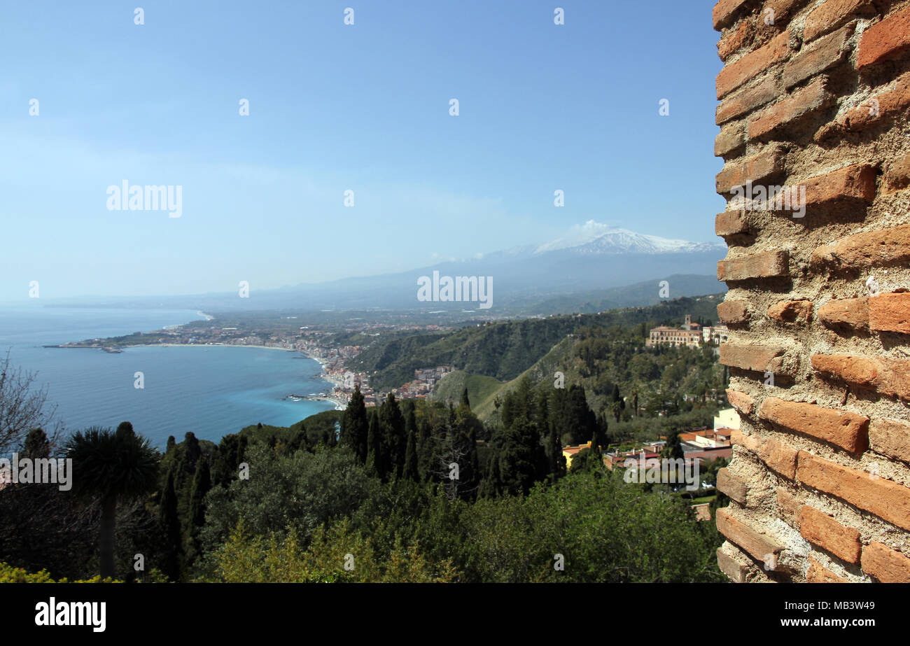 Taormina view of etna Stock Photo