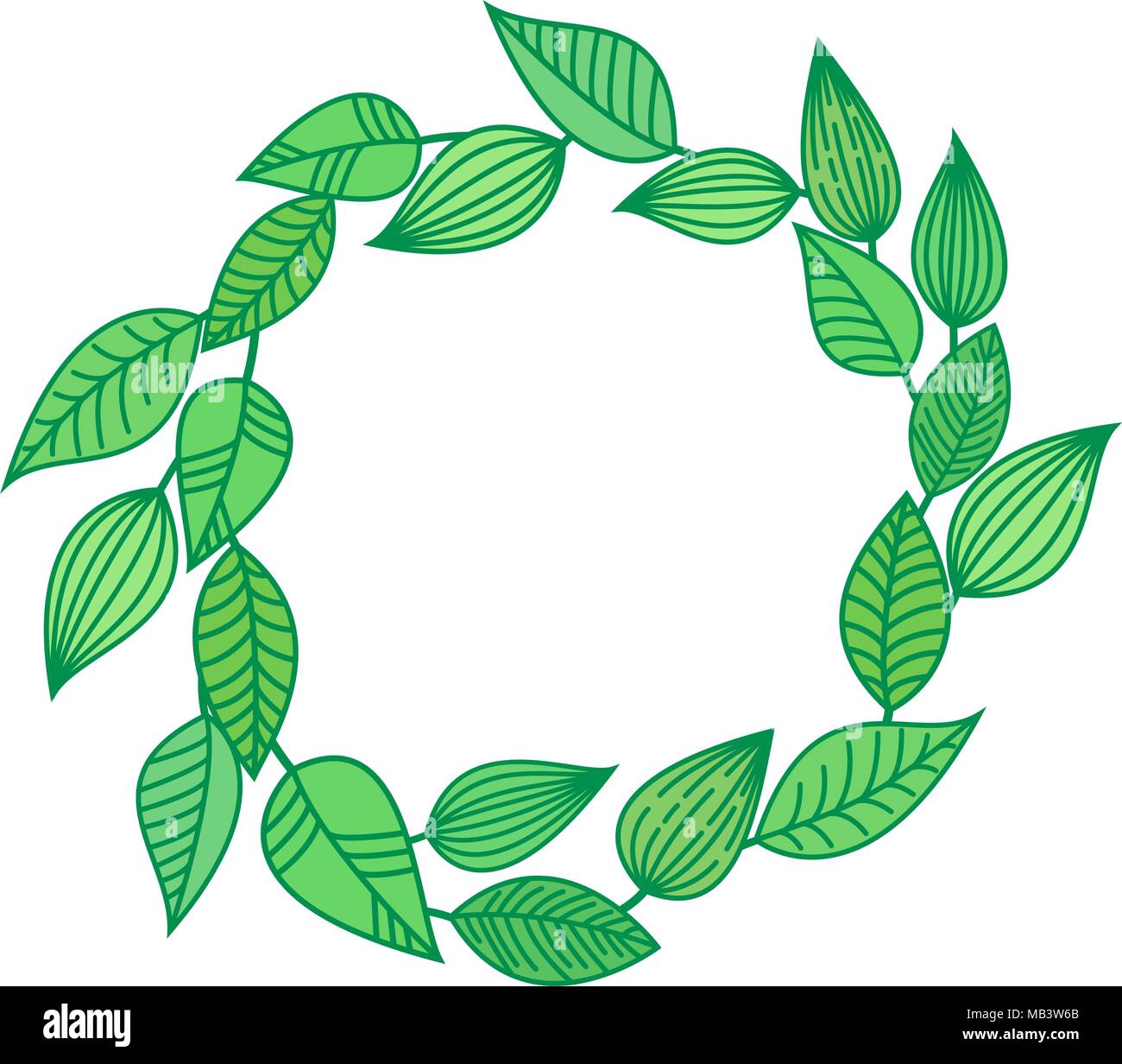 Wreath, chaplet, coronal from green leaves, summer, spring frame, space for text, vector template Stock Vector
