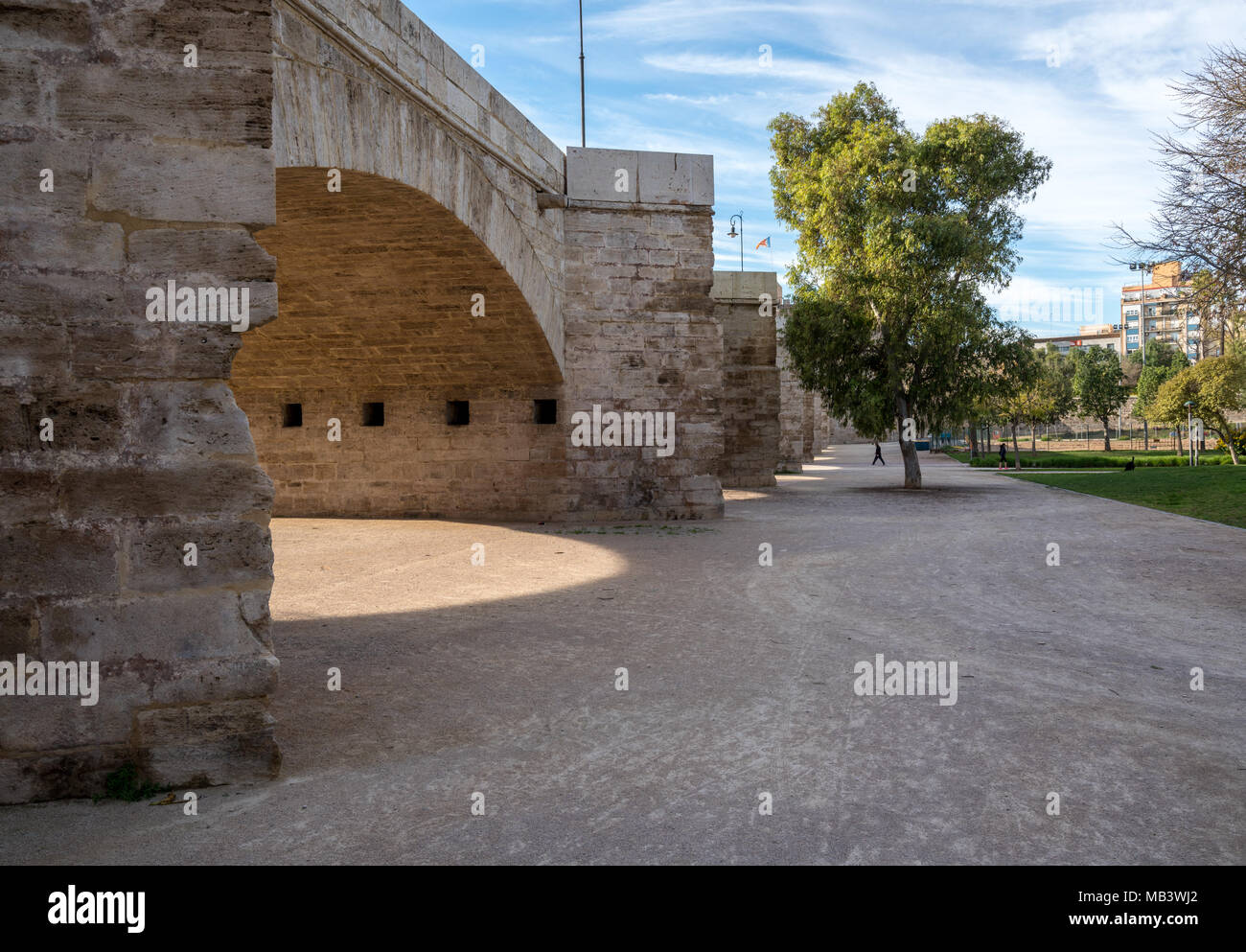 Dry riverbed in ancient city of Valencia Spain Stock Photo
