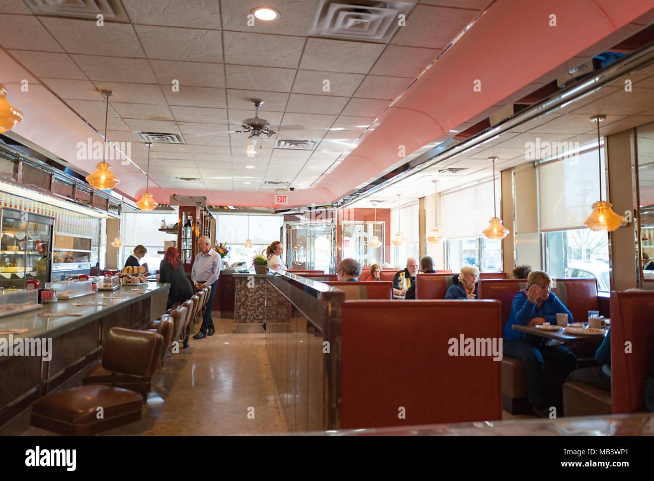 Interior view of the Circle M Diner, a classic diner style restaurant in the Long Island town of