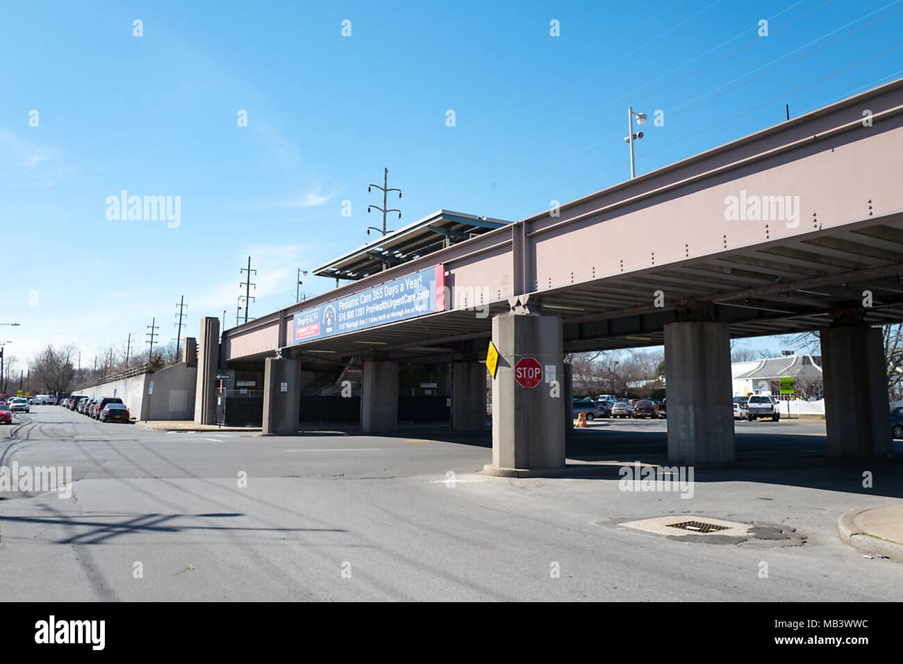 Long Island Rail Road (LIRR) train station downtown in the Long Island
