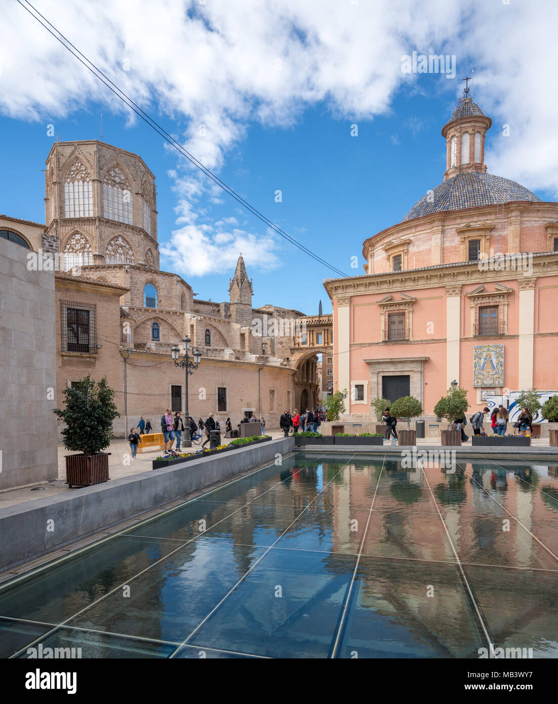Reflection of Cathedral and Basilica Valencia Stock Photo