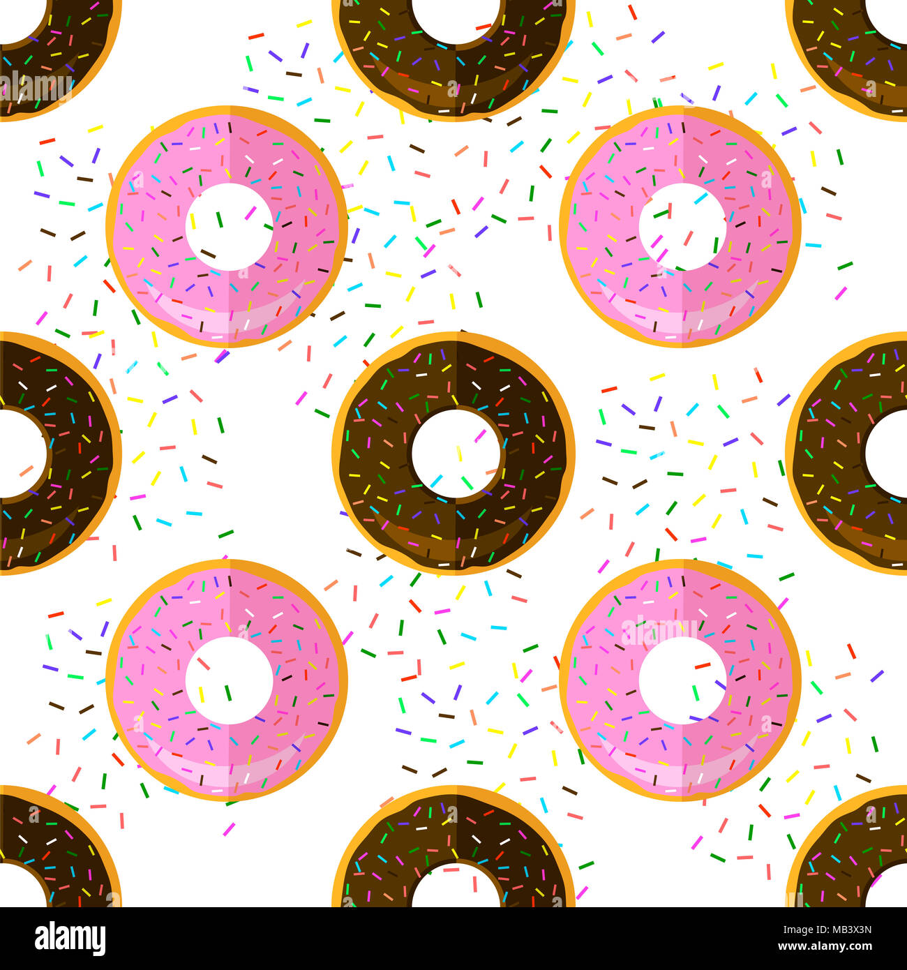 Sweet Glazed Colorful Donut Seamless Pattern on Sprinkles Background ...