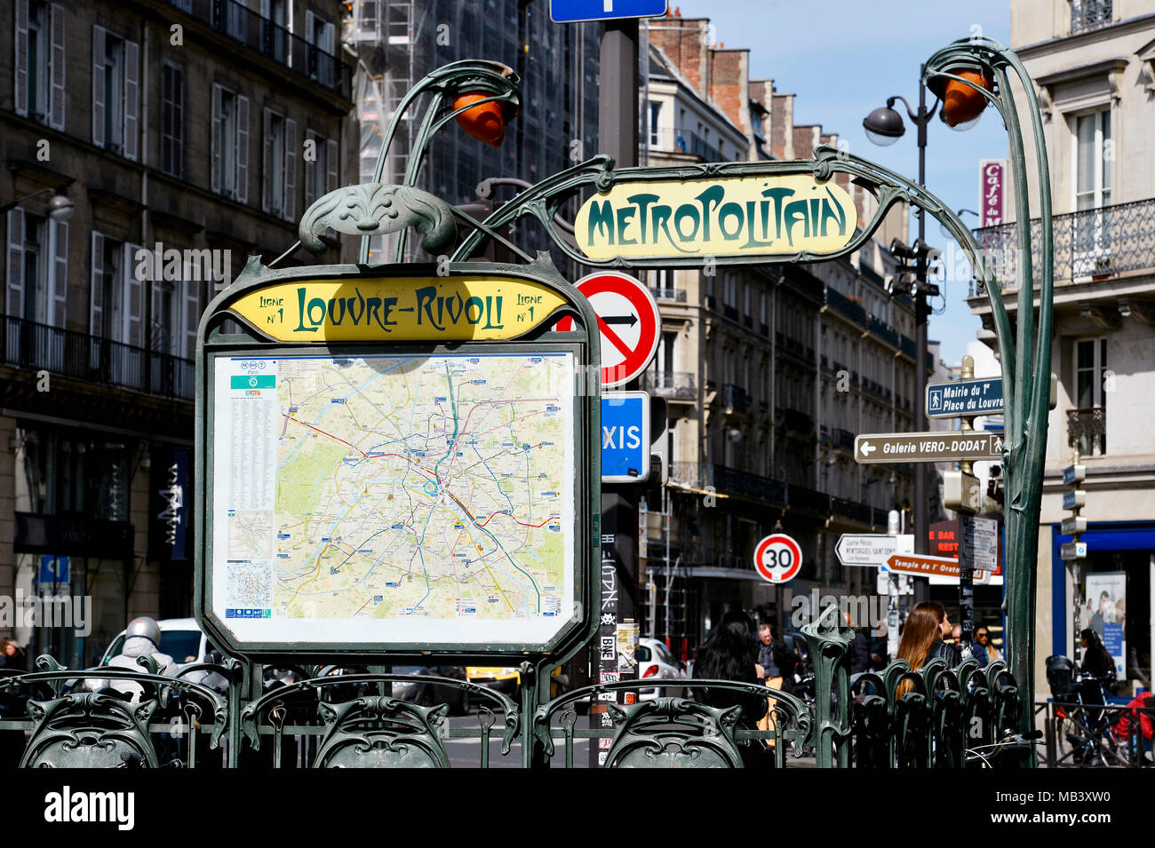 Louvre Rivoli Metro Station - Spring in Paris - France Stock Photo