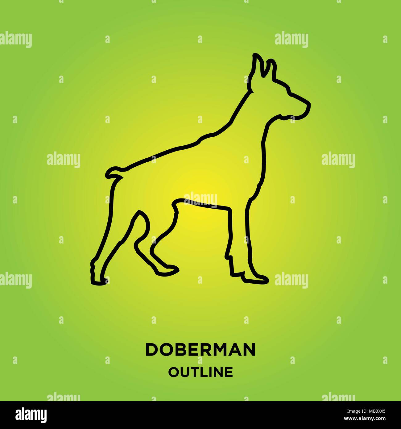 doberman outline on green background,from profile Stock Vector