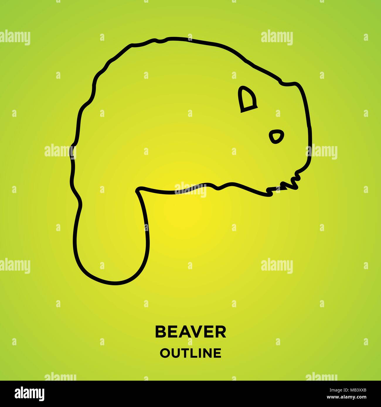 beaver outline on green background,sitting with fluffy tail Stock Vector