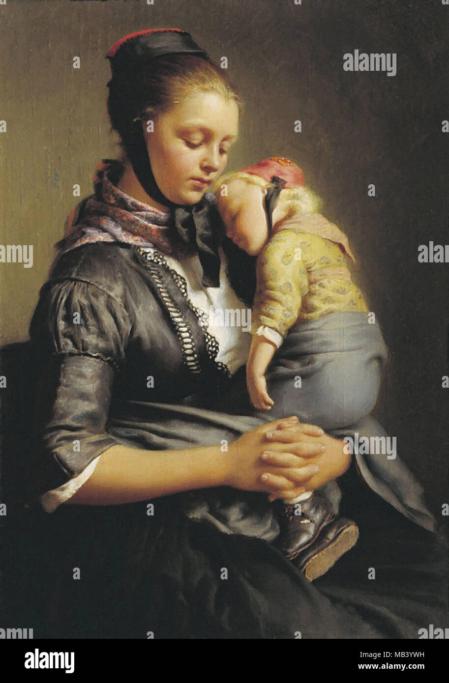Reutern Gerhard Wilhelm Von - Peasant Woman from Willenshausen with a Sleeping Child Stock Photo