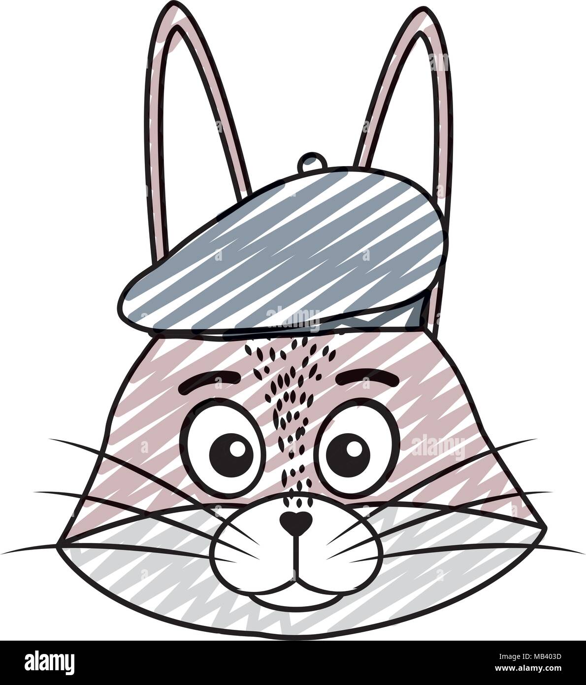 doodle cute rabbit head animal with hat Stock Vector Image & Art - Alamy
