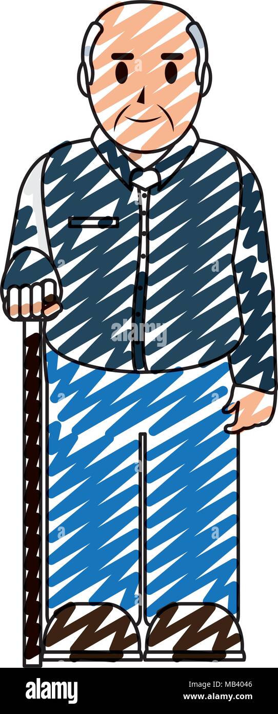 doodle old man with clothes and walking stick Stock Vector Image & Art ...