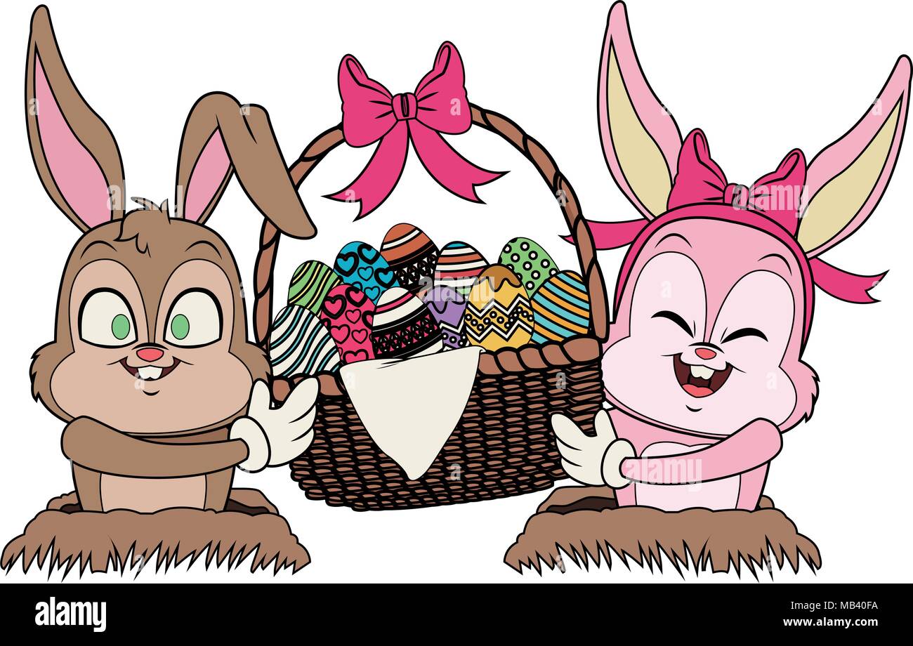 Cute rabbits with easter eggs cartoon Stock Vector Image & Art - Alamy