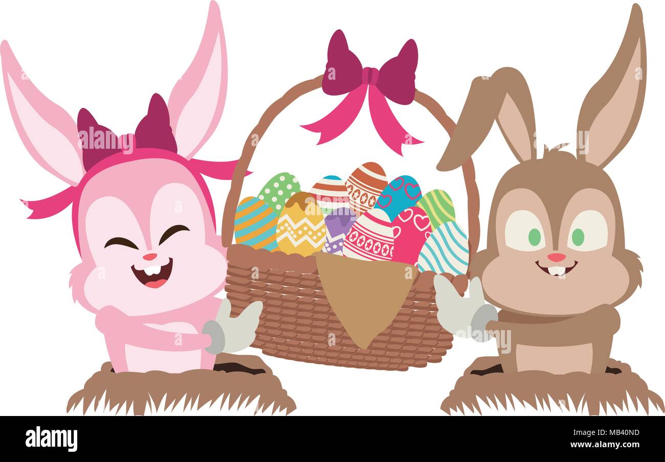Cute rabbits with easter eggs cartoon Stock Vector Image & Art - Alamy