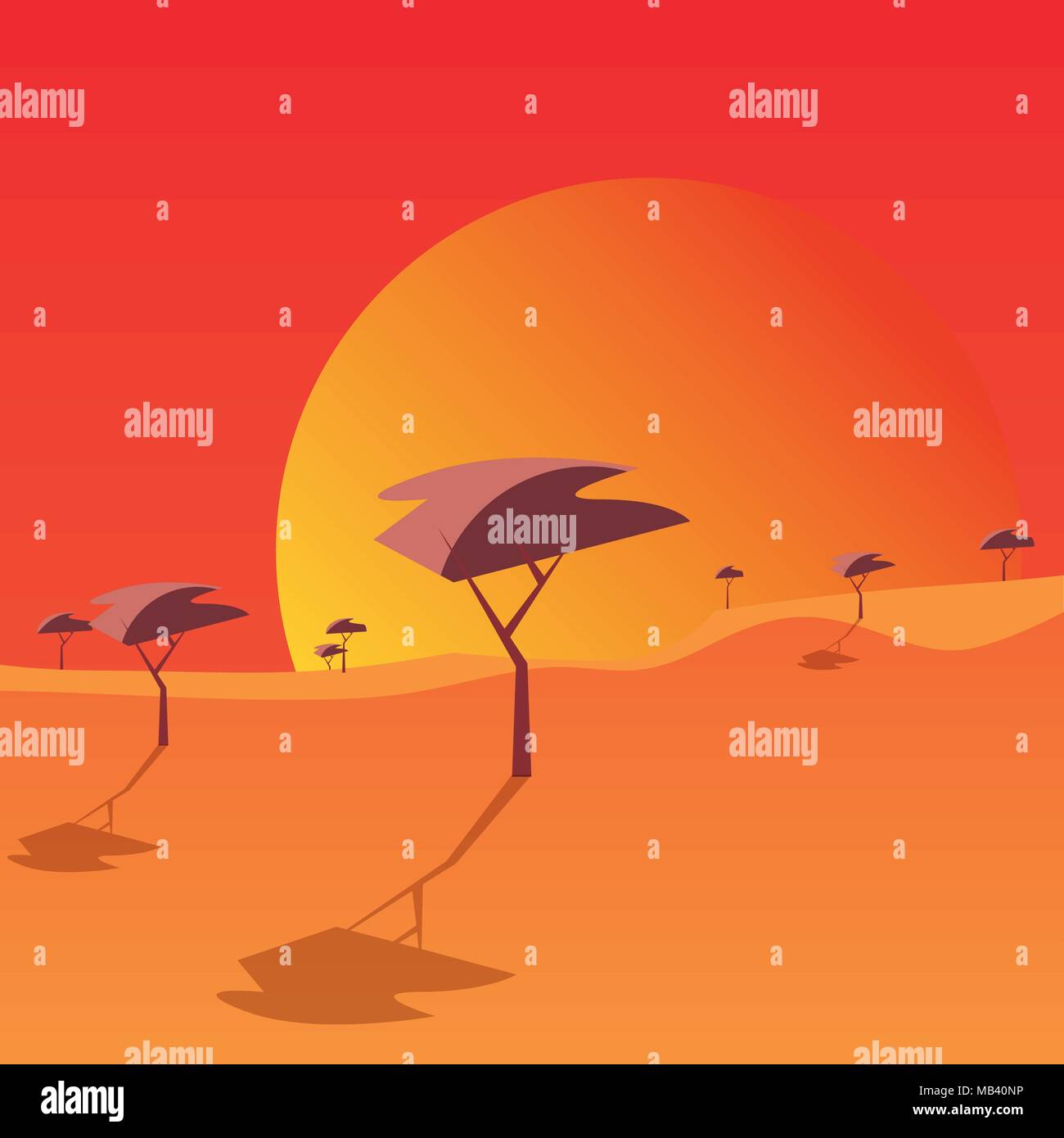 sunset landscape with trees , colorful design. vector illustration ...