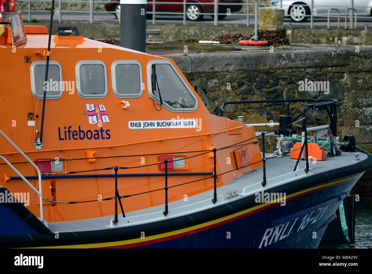 Portpatrick lifeboat in harbour Stock Photo