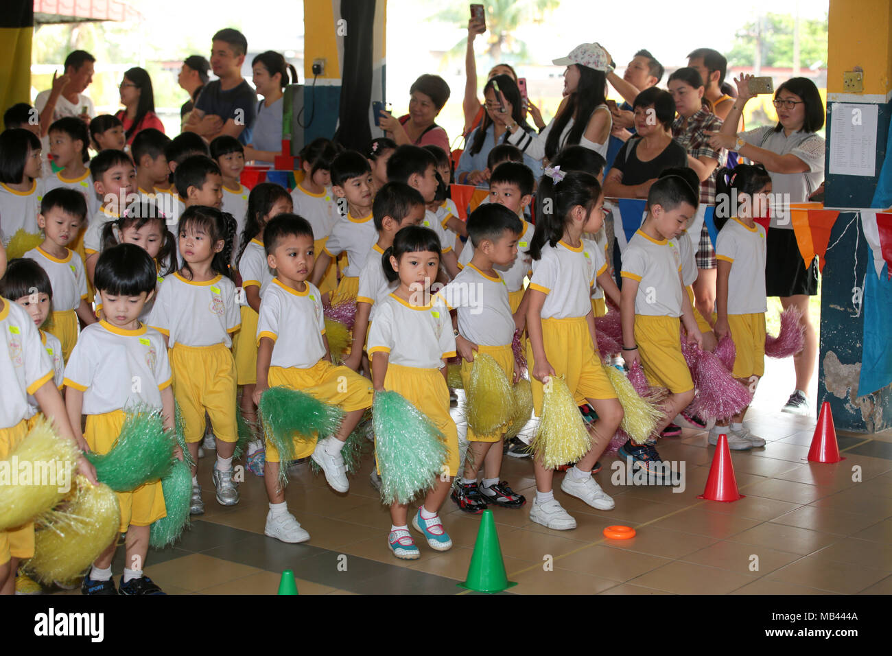 Parents and children at a kindergarten sport day activity Stock Photo Alamy